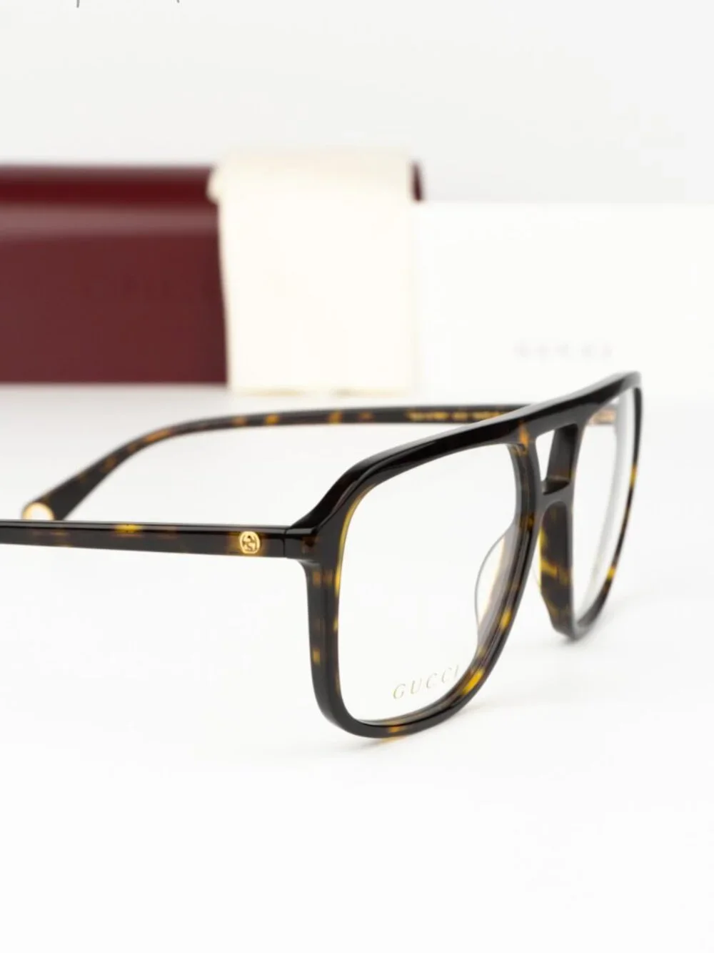 Gucci Men Eyeglasses Havana Demo Pilot GG1078O 003 NEW AUTHENTIC
